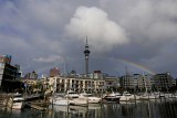 A rainbow appears on the Auckland skyline